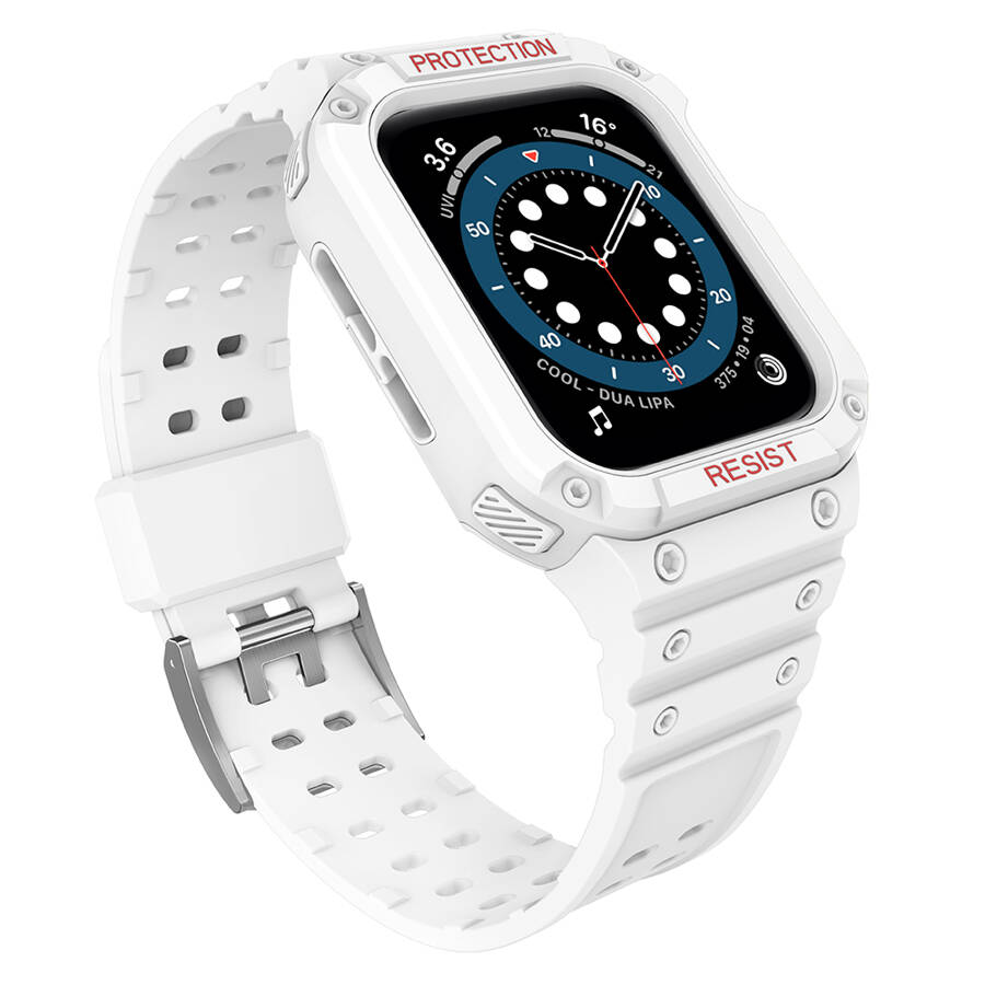 PROTECT STRAP BAND BAND WITH CASE FOR APPLE WATCH 7 / SE (45/44 / 42MM) CASE ARMORED WATCH COVER WHITE