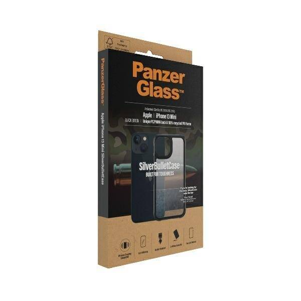 PanzerGlass ClearCase iPhone 13 Mini 5.4" black Antibacterial Military grade SilverBullet 0318