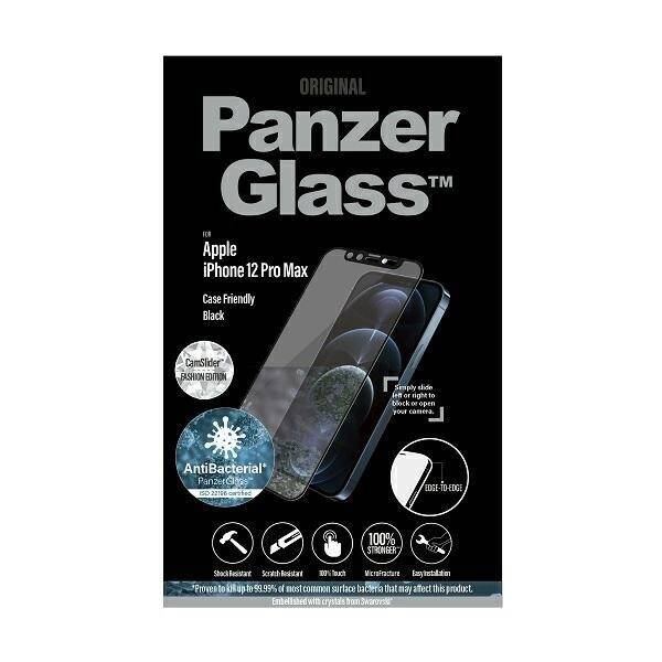 PanzerGlass E2E Microfracture iPhone 12 Pro Max 6,7" CamSlider Swarovsky Case Friendly AntiBacterial czarny/black