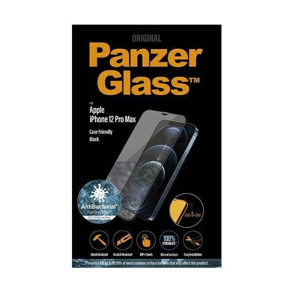 PanzerGlass E2E Super+ iPhone 12 Pro Max Case Friendly AntiBacterial Microfracture czarny/black 2712