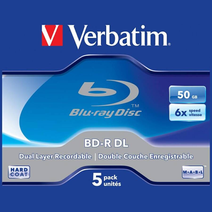 Płyty Blu-ray Verbatim 50GB 6X BD-R DL    5szt szary 43748