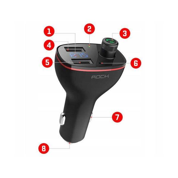 ROCK B300 2-PORT USB CAR CHARGER + TRANSMITER FM BLACK