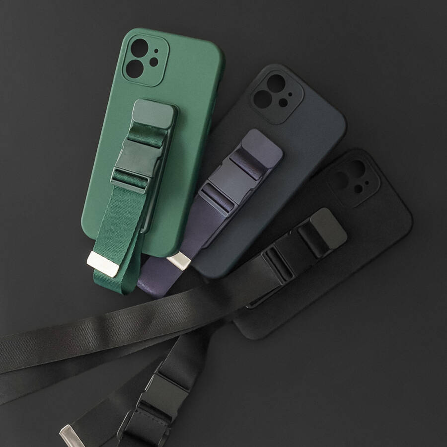 ROPE CASE GEL TPU AIRBAG CASE COVER WITH LANYARD FOR IPHONE 12 BLACK