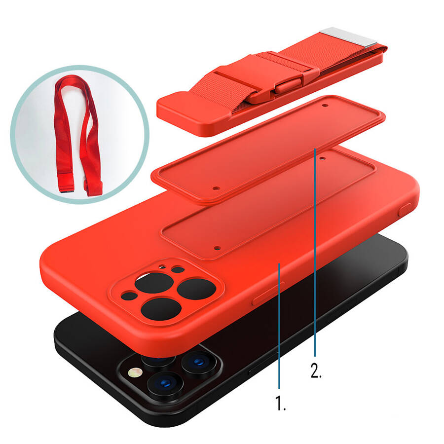 ROPE CASE GEL TPU AIRBAG CASE COVER WITH LANYARD FOR IPHONE 12 PRO MAX RED