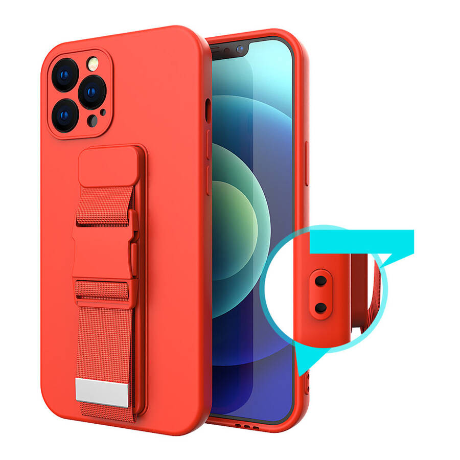 ROPE CASE GEL TPU AIRBAG CASE COVER WITH LANYARD FOR IPHONE 12 PRO MAX RED