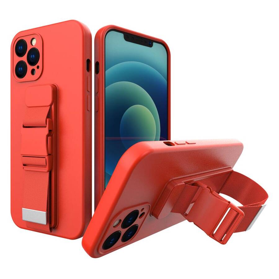 ROPE CASE GEL TPU AIRBAG CASE COVER WITH LANYARD FOR IPHONE 13 RED