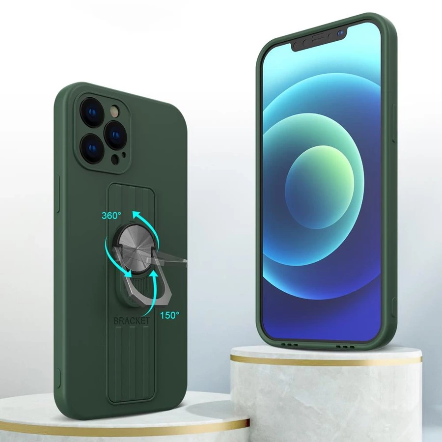 Ring Case silicone case with finger grip and stand for Samsung Galaxy A51 5G / Galaxy A51 dark green