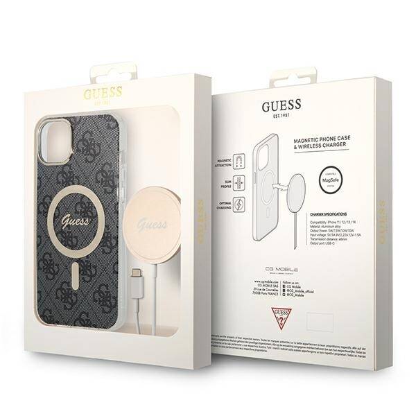 SET GUESS GUBPP14MH4EACSK CASE+ CHARGER IPHONE 14 PLUS / 15 PLUS 6.7 "BLACK / BLACK HARD CASE 4G PRINT MAGSAFE