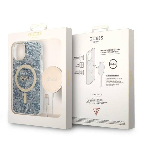 SET GUESS GUBPP14SH4EACSB CASE+ CHARGER IPHONE 14/15/13 6.1 "BLUE / BLUE HARD CASE 4G PRINT MAGSAFE