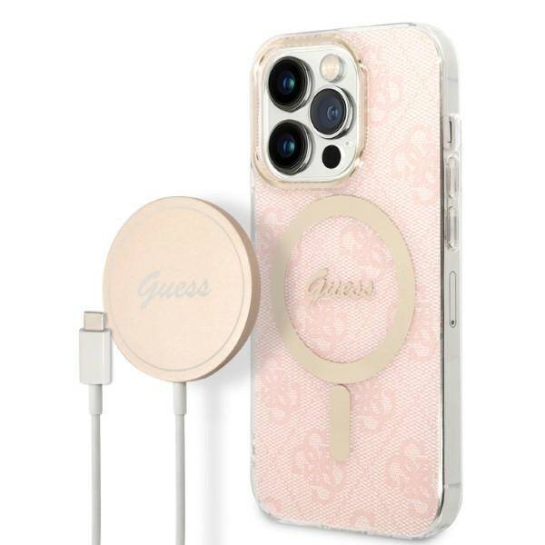 SET GUESS GUBPP14XH4EACSP CASE+ CHARGER IPHONE 14 PRO MAX 6.7 "PINK/PINK HARD CASE 4G PRINT MAGSAFE