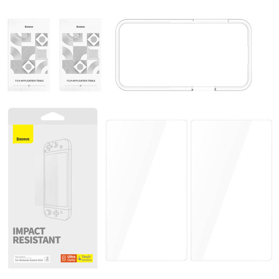 SET OF 2X BASEUS CRYSTAL TEMPERED GLASS FOR NINTENDO SWITCH 2019 + MOUNTING KIT - TRANSPARENT