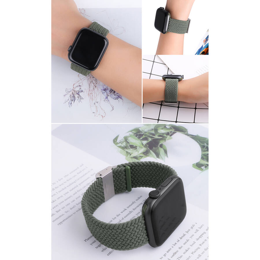 STRAP FABRIC BAND FOR WATCH ULTRA / 9 / 8 / 7 / 6 / SE / 5 / 4 / 3 / 2 (49MM / 45MM / 44MM / 42MM) BRAIDED FABRIC STRAP WATCH BRACELET BLACK (5)