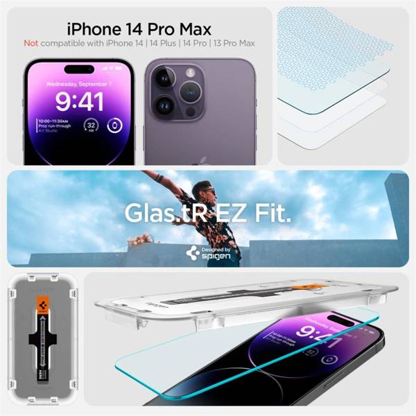 SZKŁO HARTOWANE SPIGEN GLAS.TR ”EZ FIT” 2-PACK IPHONE 14 PRO MAX CLEAR