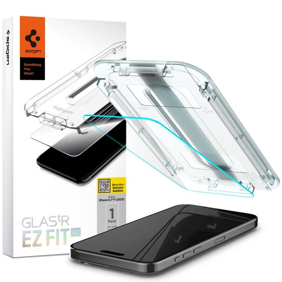 SZKŁO HARTOWANE SPIGEN GLAS.TR ”EZ FIT” IPHONE 15 PRO MAX CLEAR