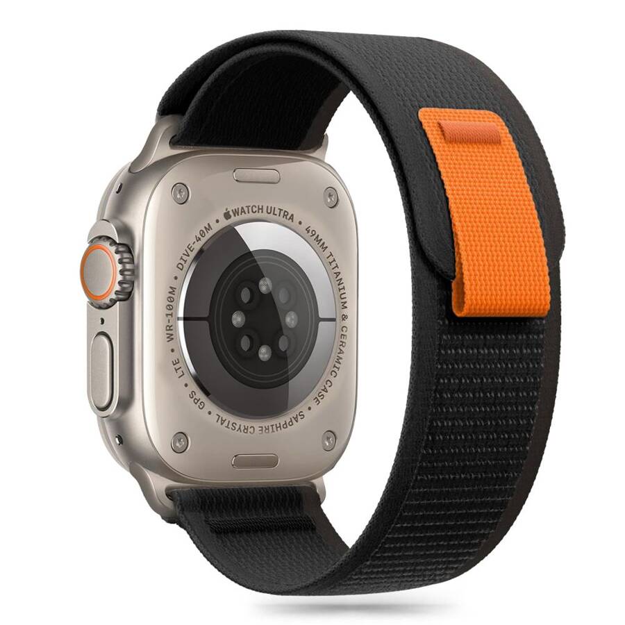 TECH-PROTECT NYLON STRIPE APPLE WATCH 6 / 7 / 8 / 9 / 10 / SE / ULTRA 1 / 2 (44 / 45 / 46 / 49 MM) BLACK/ORANGE