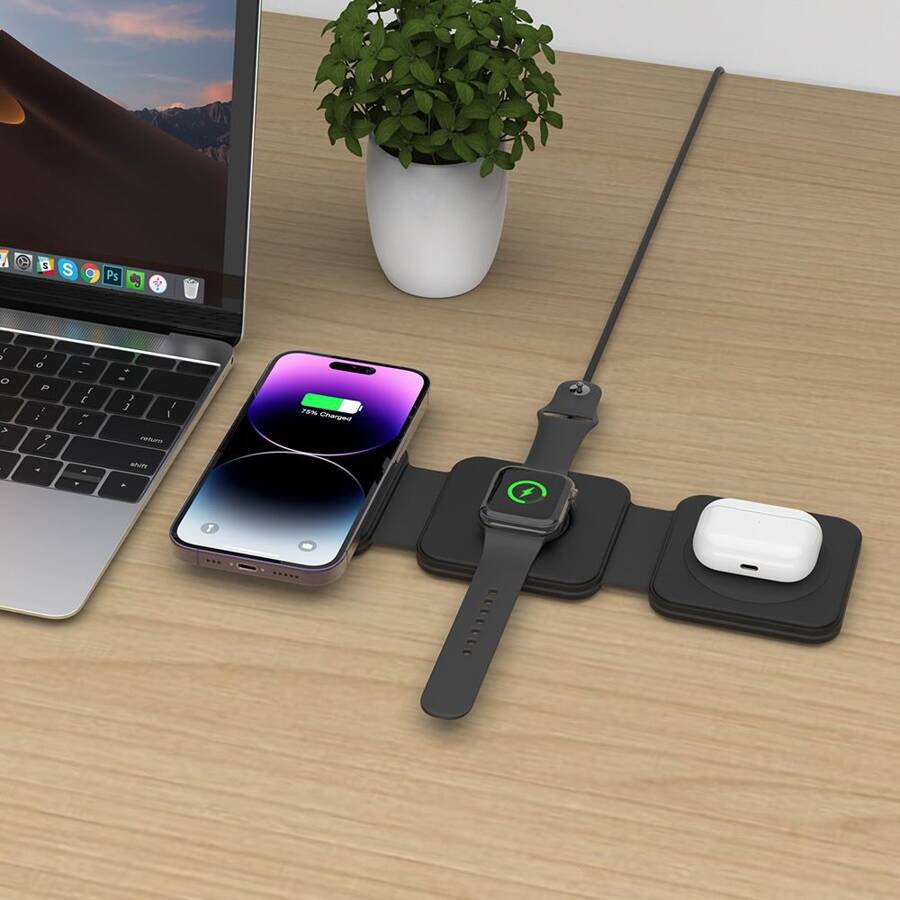 TECH-PROTECT QI15W-A24 3IN1 MAGNETIC MAGSAFE WIRELESS CHARGER BLACK