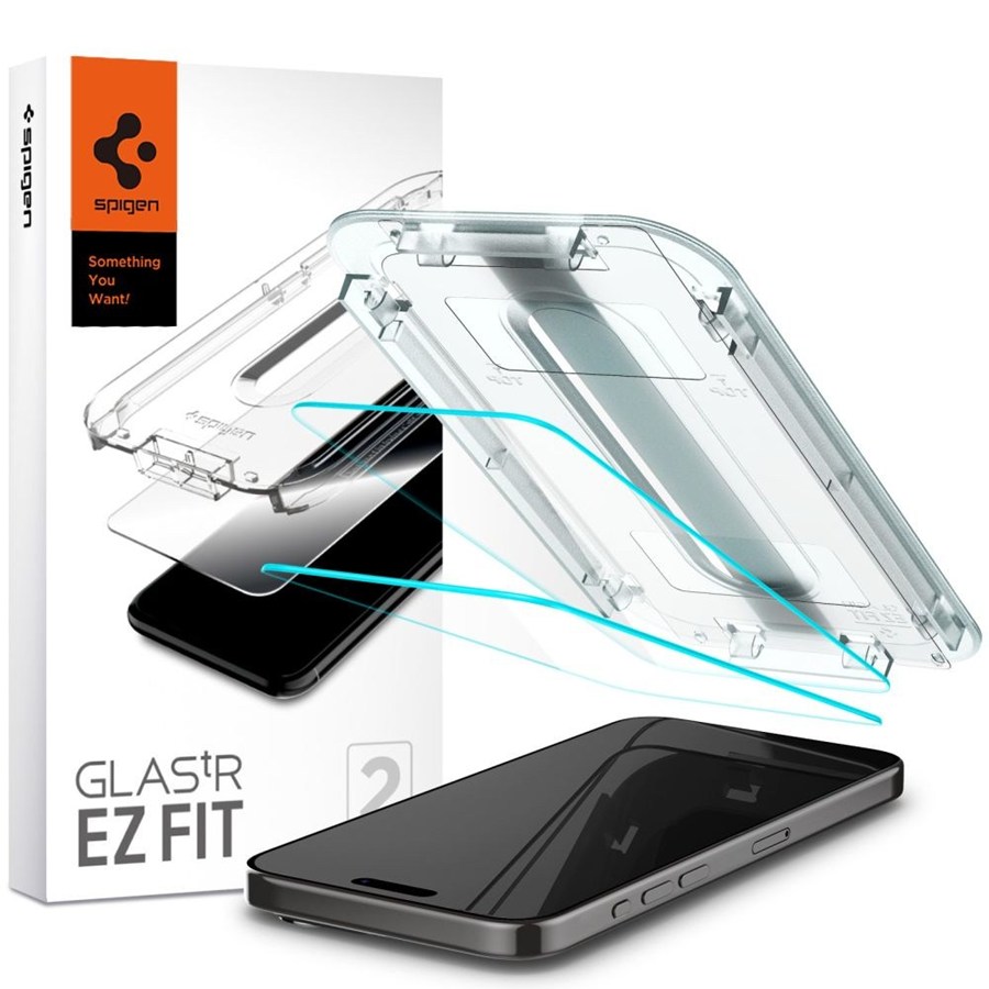 TEMPERED GLASS SPIGEN GLASS.T "EZ FIT" 2-PACK IPHONE 15 PRO MAX CLEAR