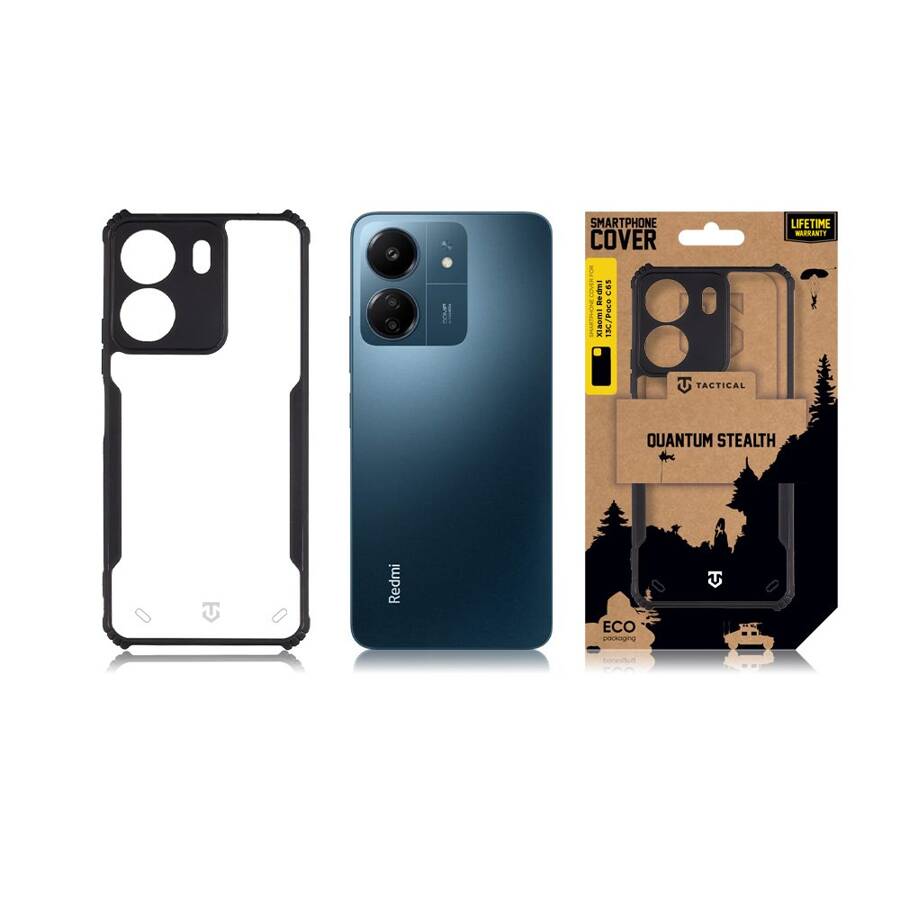 Tactical Quantum Stealth Cover for Xiaomi Redmi 13C/Poco C65 Clear/Black