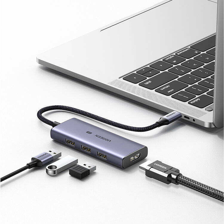 UGREEN 4IN1 MULTI-FUNCTIONAL HUB USB TYPE C - 3X USB 3.2 GEN 1 / HDMI 2.1 8K 30HZ GRAY (50629 CM500)