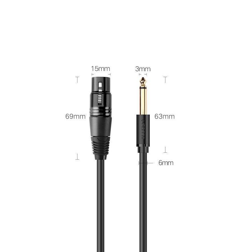 UGREEN AUDIO CABLE MICROPHONE CABLE TO MIC XLR (FEMALE) - 6.35 MM JACK (MALE) 5 M (AV131)