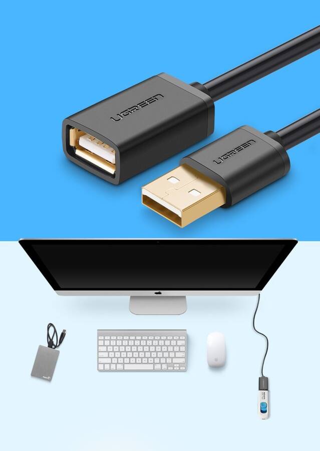 UGREEN CABLE ADAPTER USB (FEMALE) - USB (MALE) 1M BLACK (10314)