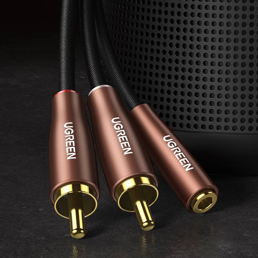 UGREEN CABLE AUDIO CABLE 3.5MM MINI JACK (FEMALE) - 2RCA (MALE) 5M BROWN (AV198 60988)