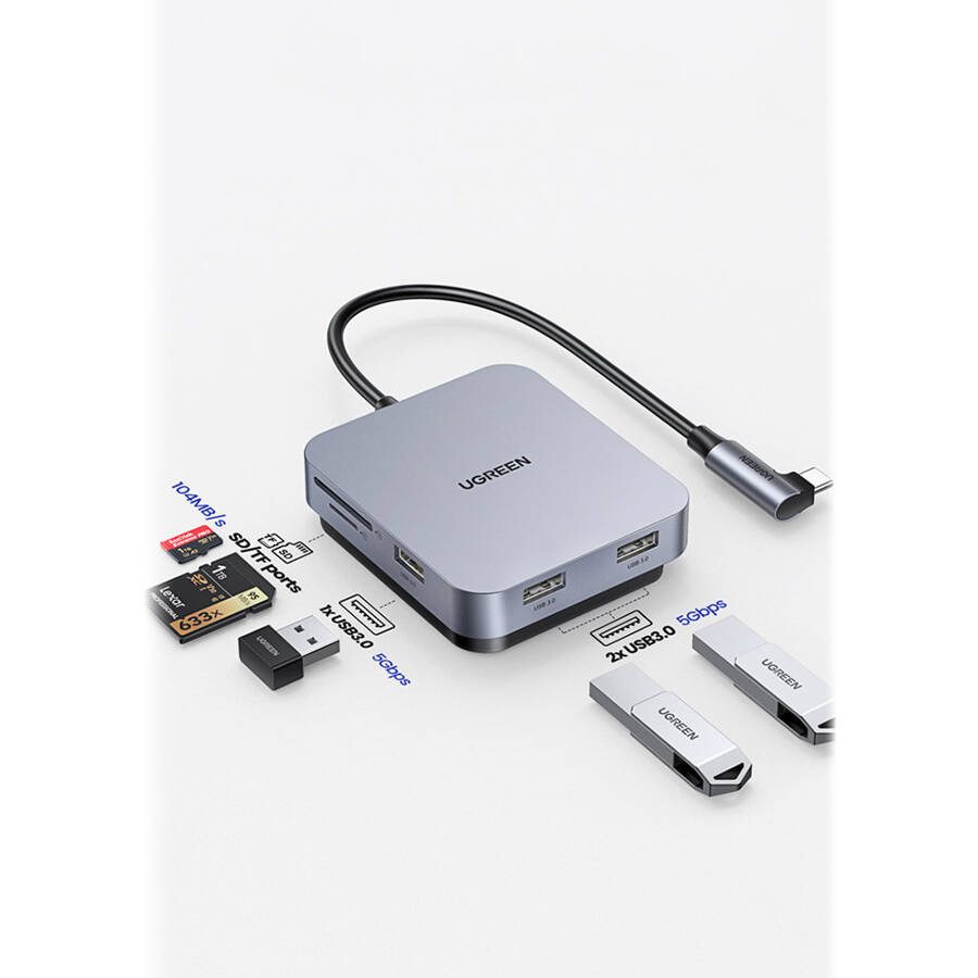 UGREEN HUB FOR IMAC USB TYPE C - 3 X USB TYPE A 3.1 GEN 1 + SD/TF GREY (CM521 60377)
