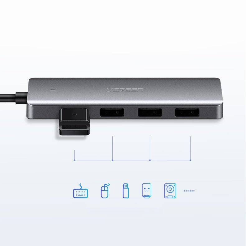 UGREEN USB HUB SPLITTER - 4X USB 3.2 GEN 1 WITH MICRO USB POWER PORT GRAY (CM219 70336)