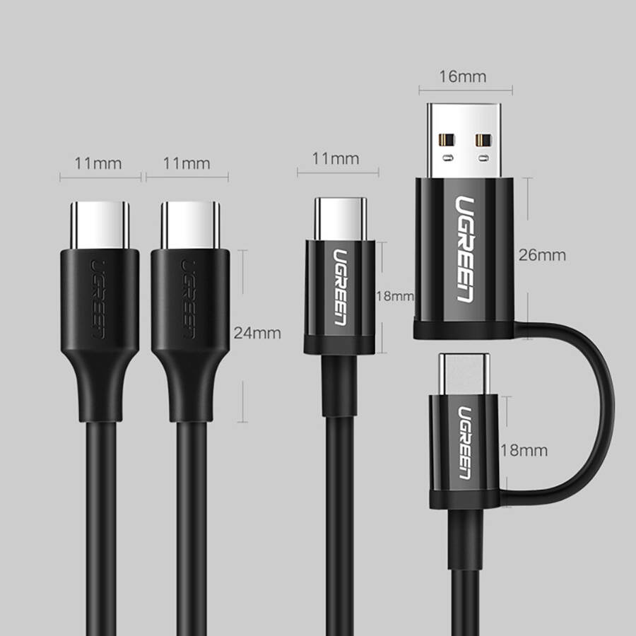 UGREEN USB TYPE C CHARGING AND DATA CABLE 3A 1.5M BLACK (US286)