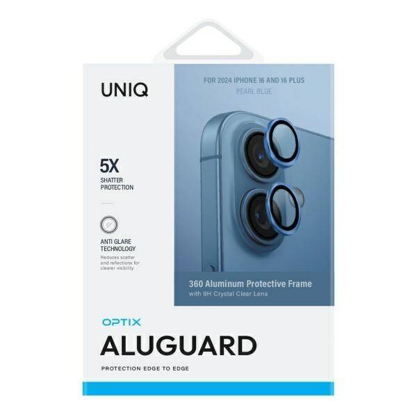 UNIQ Optix Aluminium Camera Lens Protector iPhone 16 6.1" / 16 Plus 6.7" pearl blue szkło na obiektyw aparatu z aplikatorem