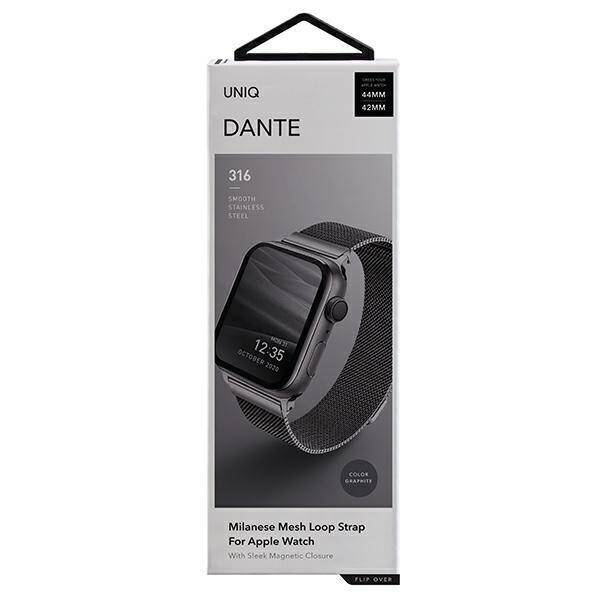 UNIQ pasek Dante Apple Watch Series 1/2/3/4/5/6/7/8/9/SE/SE2 42/44/45mm Stainless Steel grafitowy/graphite