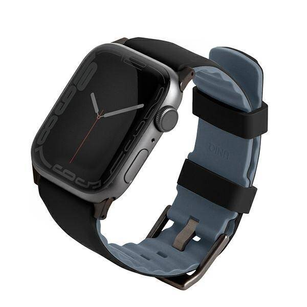 UNIQ pasek Linus Apple Watch Series 1/2/3/4/5/6/7/8/9/SE/SE2/Ultra/Ultra 2 42/44/45/49mm. Airosoft Silicone czarny/midnight black