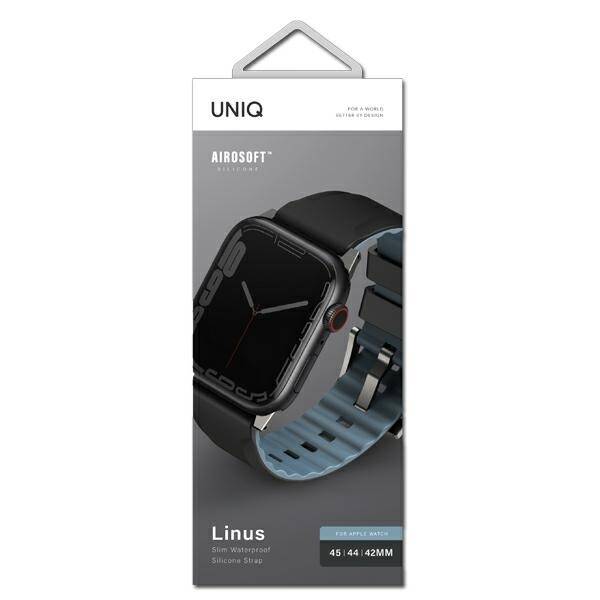 UNIQ pasek Linus Apple Watch Series 1/2/3/4/5/6/7/8/9/SE/SE2/Ultra/Ultra 2 42/44/45/49mm. Airosoft Silicone czarny/midnight black