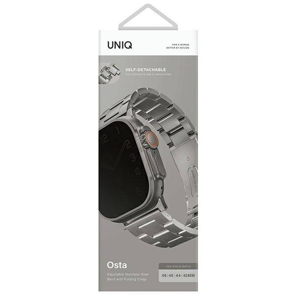 UNIQ pasek Osta Apple Watch 42/44/45/ 49mm Series 1/2/3/4/5/6/7/8/9/SE/SE2/Ultra/Ultra 2 Stainless Steel srebrny/titanium silver