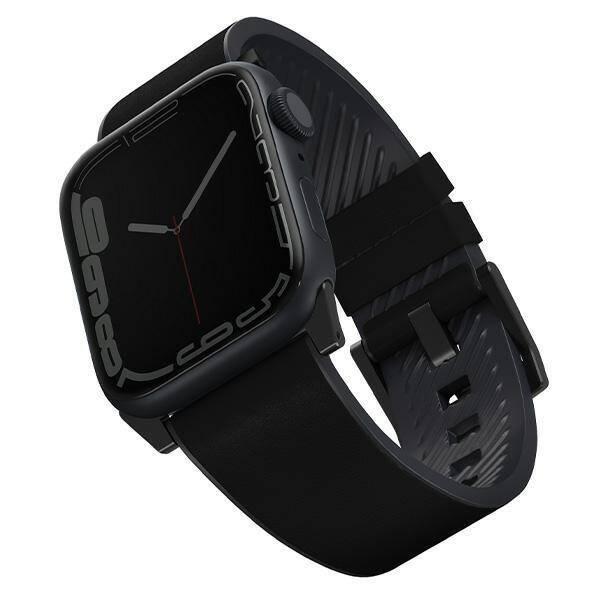 UNIQ pasek Straden Apple Watch Series     1/2/3/4/5/6/7/8/9/10/SE/SE2/Ultra/Ultra 2 42/44/45/49mm. Leather Hybrid Strap czarny/black