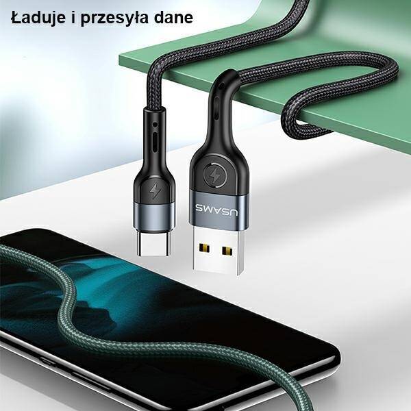 USAMS Kabel pleciony U55 2A USB-C czarny/black 1m SJ449USB01 (US-SJ449)