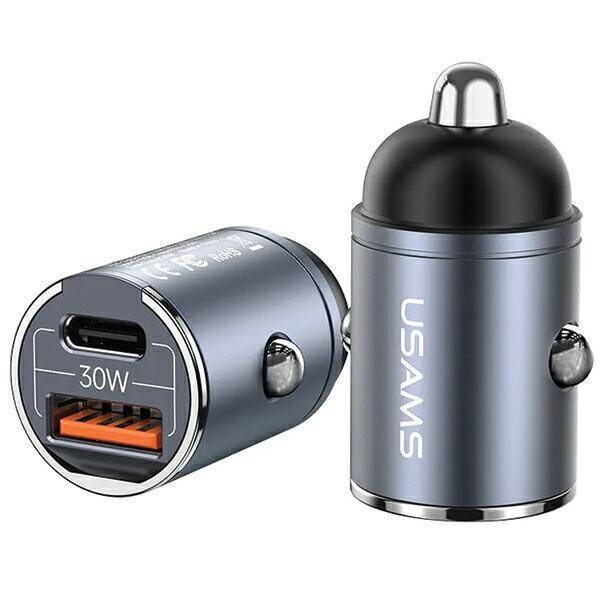 USAMS Ład. sam. 1xUSB+1xUSB-C C38 30W PD Fast Charge z wbudowanym pieścieniem fioletowy/purple CC206CC02 (US-CC206)