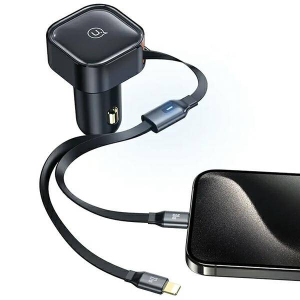 USAMS Ład. sam. ze zwijanym kablem 1xUSB-C+1x Lightning C41 PD 30W Fast Charge czarny/black CC219CC01 (US-CC219)