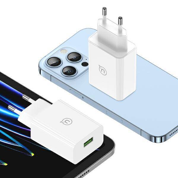 USAMS Ład. siec. 18W + kabel Lightning/ USB-A Fast Charging biały/white series SC SCXLTZ03