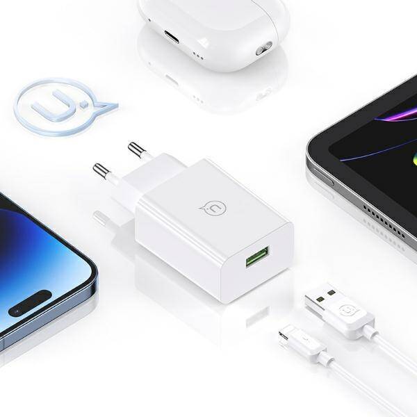 USAMS Ład. siec. 18W + kabel Lightning/ USB-A Fast Charging biały/white series SC SCXLTZ03