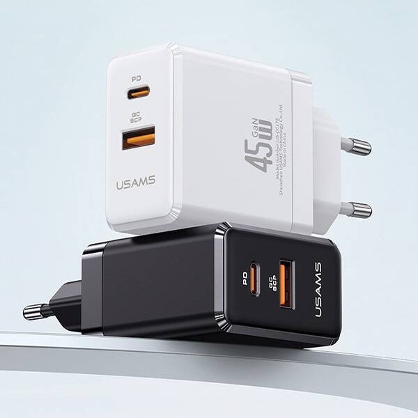 USAMS Ład. siec. 1xUSB-C+1xUSB 45W (only head) GaN PD3.0 +QC3.0 Fast Charging czarny/blackCC178TC01 (US-CC178)