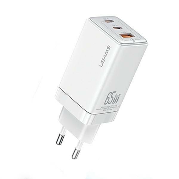 USAMS Ład. siec. 2xUSB-C+1xUSB 65W (only head) GaN PD3.0 +QC3.0 Fast Charging biały/white Sandru Series CC180TC02 (US-CC180)