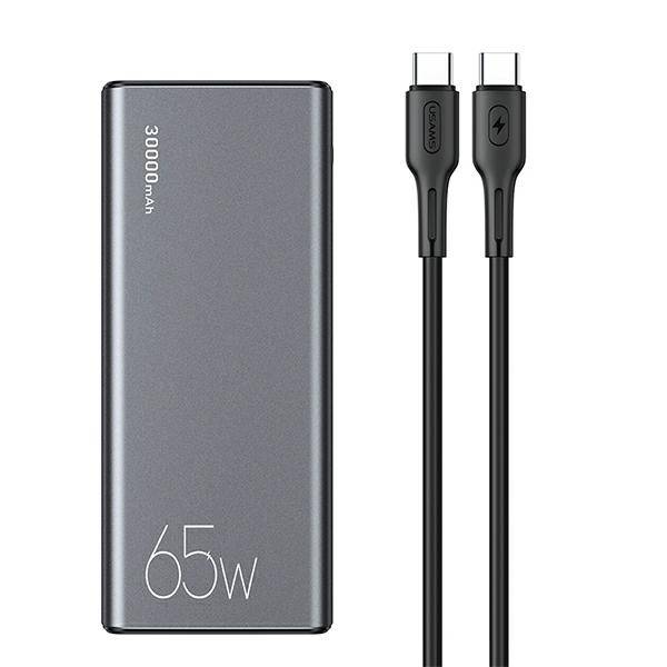 USAMS POWERBANK PB59 30000MAH 65W 2XQC3.0+PD FAST CHARGE CZARNY /BLACK CMXLOGTC01 (US-CD165) + KABEL USB-C-USB-C