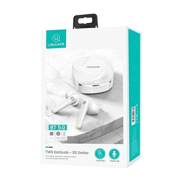 USAMS Słuchawki Bluetooth 5.0 TWS SD series bezprzewodowe biały/white BHUSD01