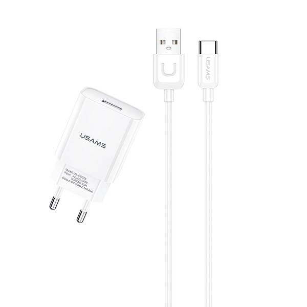 USAMS T21 NETWORK CHARGER + USB-C 2.1A FAST CHARGE WHITE T21OCTC01