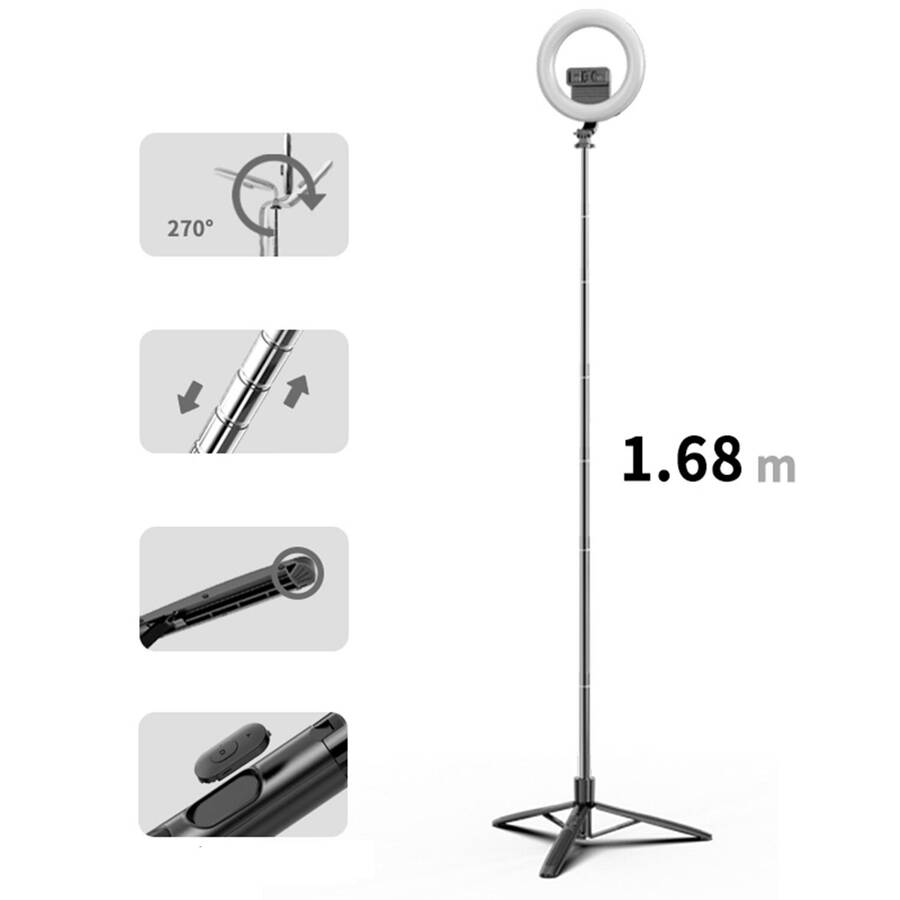 USAMS Uchwyt na telefon z lampą LED tripod czarny/black ZB241ZJ01 (US-ZB241)