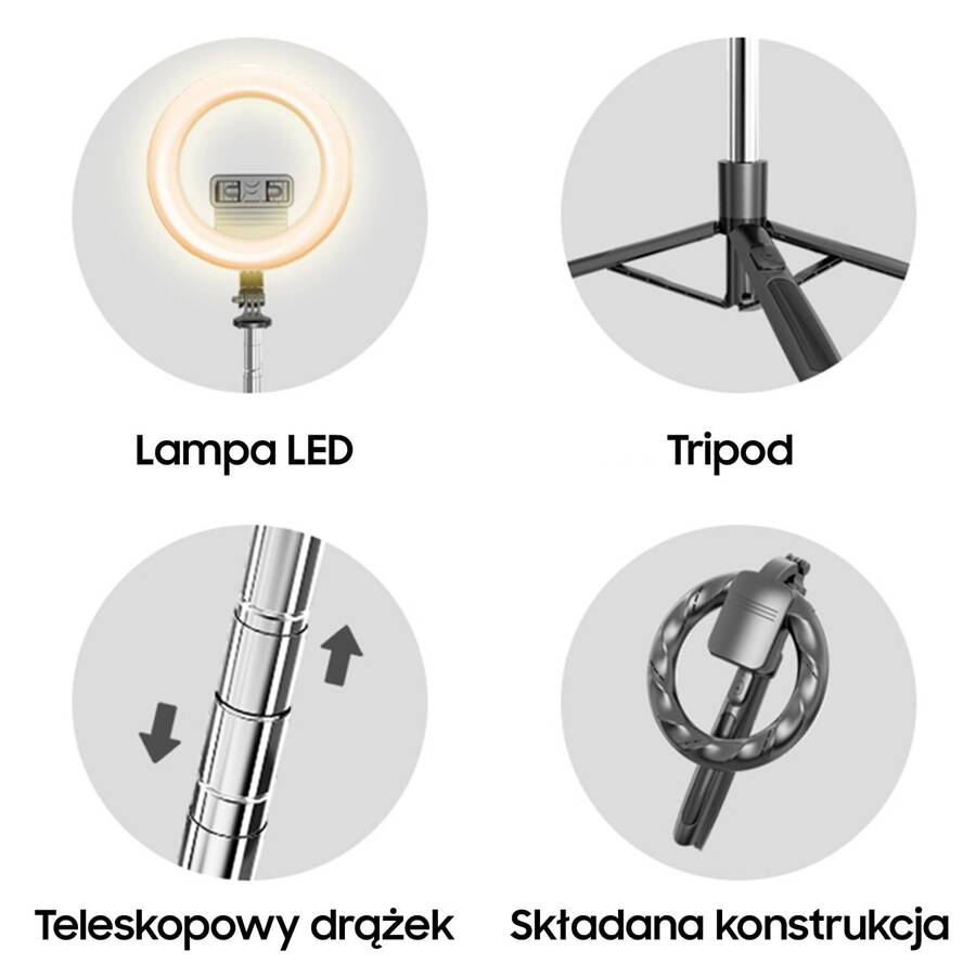 USAMS Uchwyt na telefon z lampą LED tripod czarny/black ZB241ZJ01 (US-ZB241)