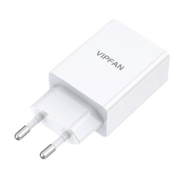 VIPFAN E03 WALL CHARGER, 1X USB, 18W, QC 3.0 + MICRO USB CABLE (WHITE)