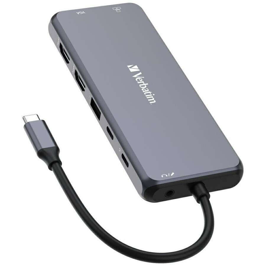 Verbatim Adapter Hub USB-C - 2xHDMI/VGA/  Eternet/5xUSB-A/Jack 3.5mm/2xUSB-C/SD/microSD aluminiowy/aluminum 32154