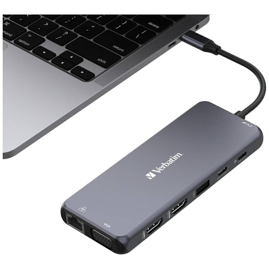 Verbatim Adapter Hub USB-C - 2xHDMI/VGA/  Eternet/5xUSB-A/Jack 3.5mm/2xUSB-C/SD/microSD aluminiowy/aluminum 32154